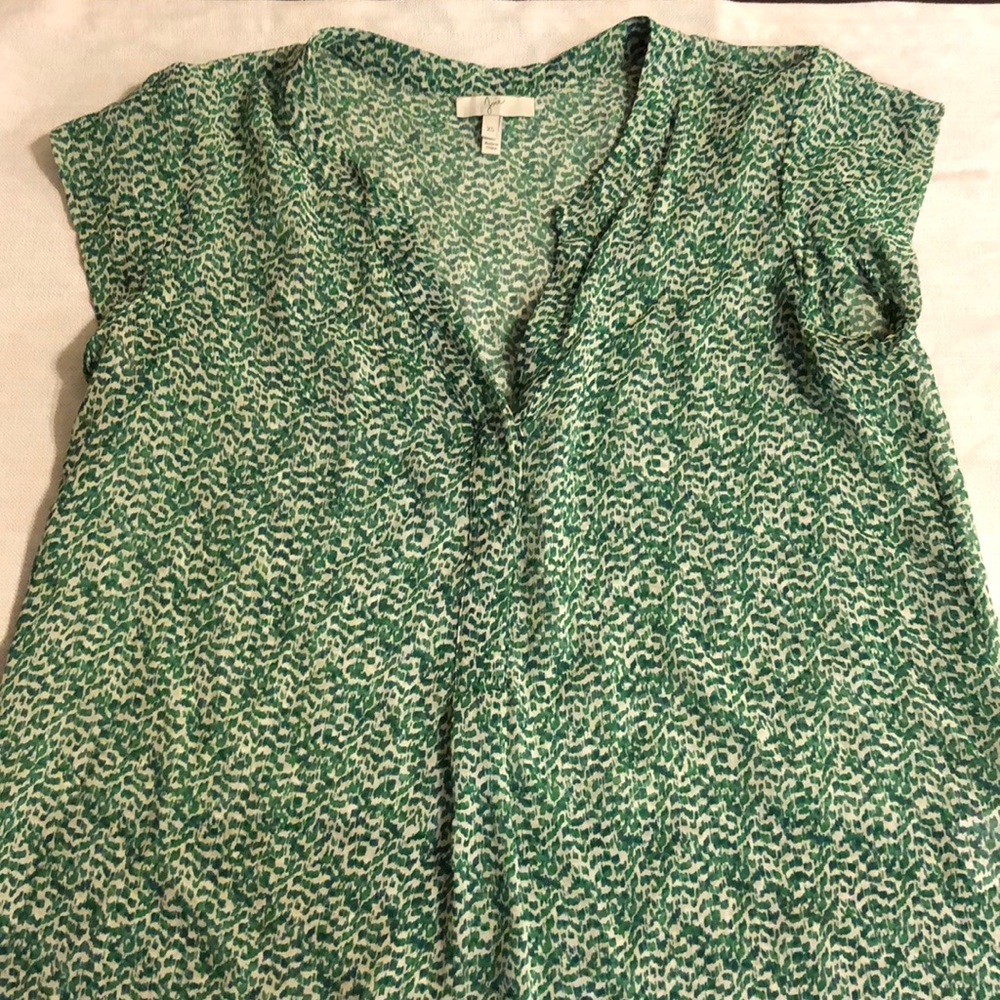 Joie Green Printed Short Sleeve V-Neck Top